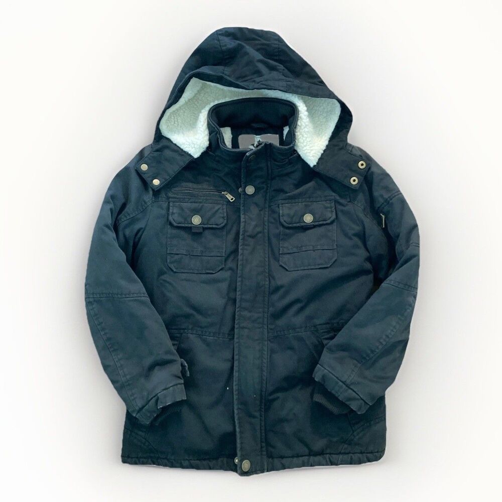 WenVen Boy’s Youth Size M Black Winter Military Thicken Parka Removable Hood